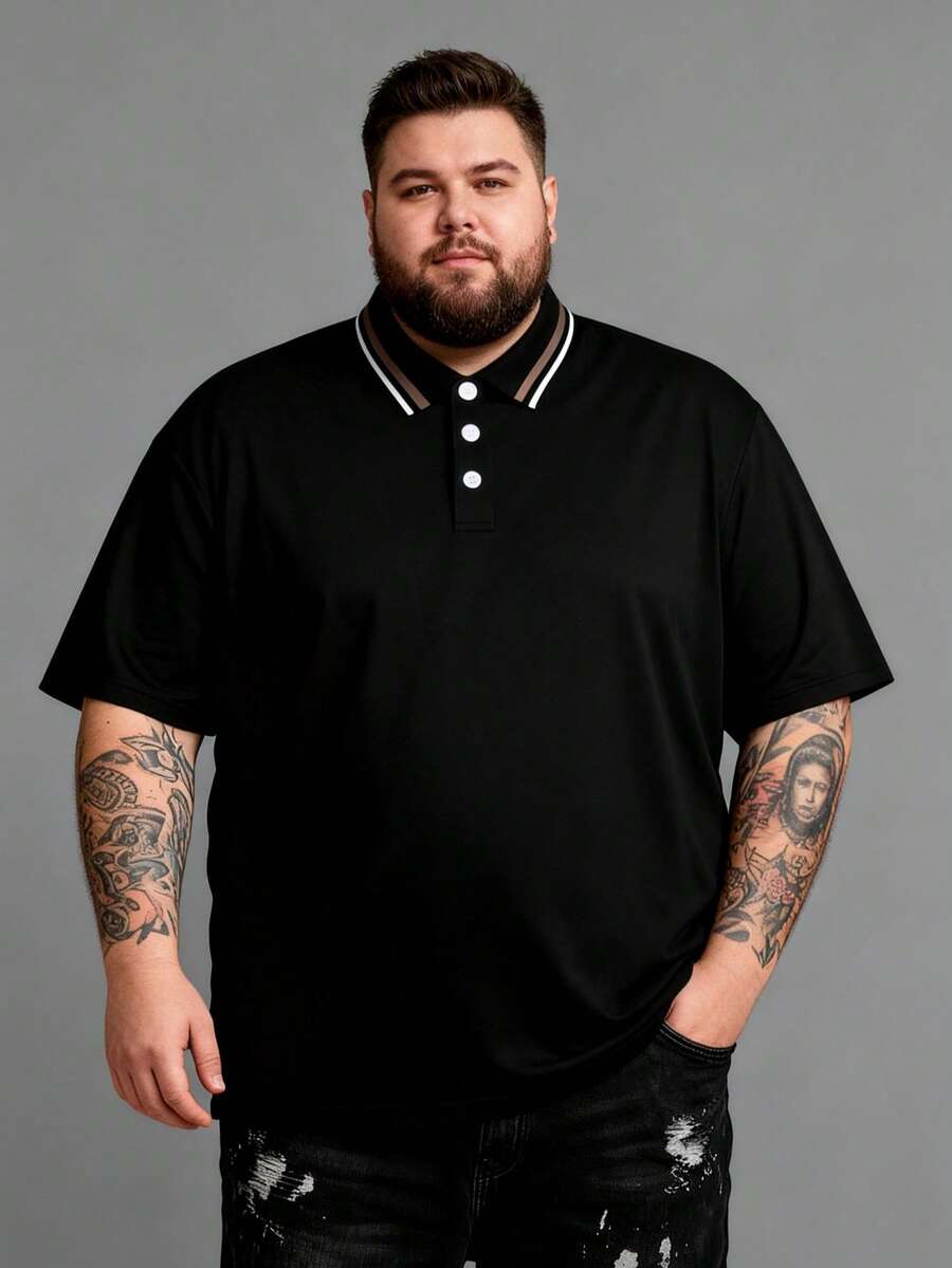 AnChiStreetwear - Plus Size Men's Casual Solid Color Short Sleeve Polo Shirt, Suitable For Streetwear, Outdoor, Indoor, Commute, Golf, Equestrian, Summer - Multicolor - View 1