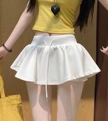 Ballet Style Rope-Less Half Skirt Summer Wear Gal A-Shaped Loose Waist Pompom Skirt Is Perfect For Everyday Outings And Dates - White - View 4