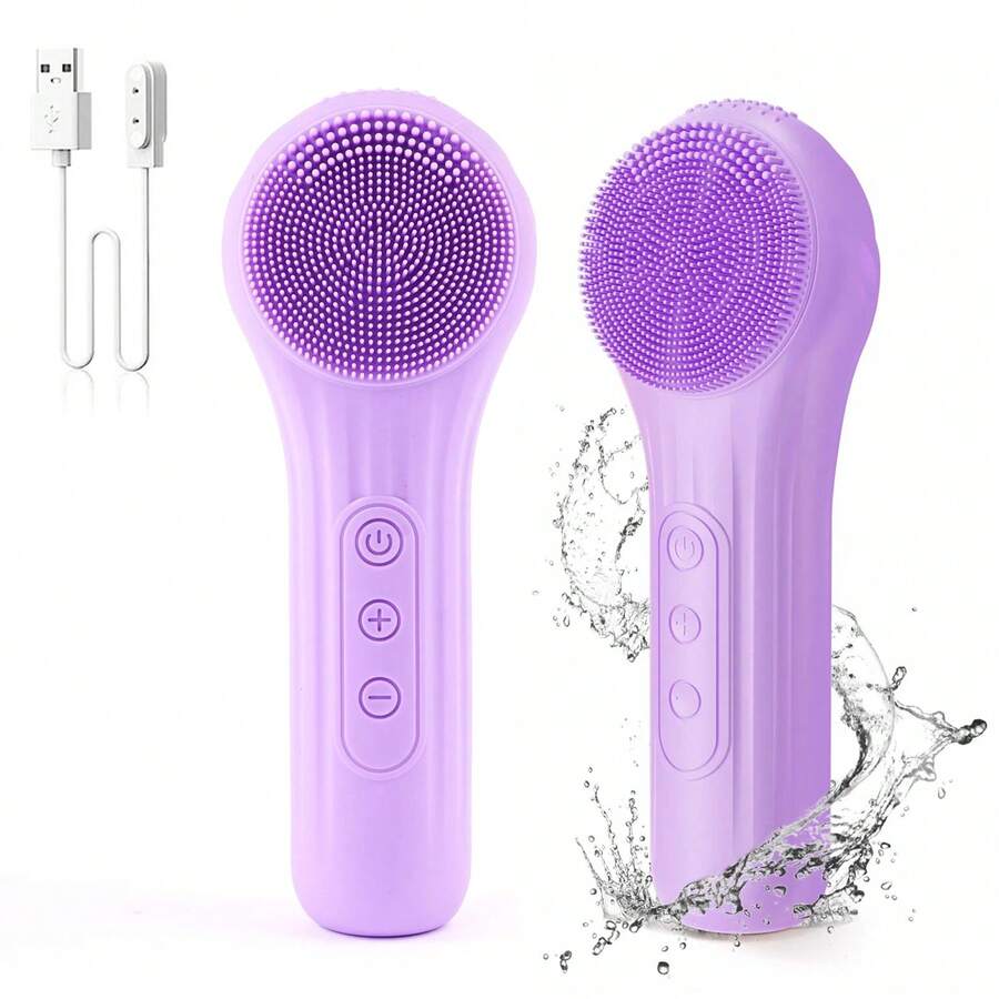 5 Modes Silicone Face Scrubber, Waterproof Face Scrubber Exfoliator For Men & Women, Rechargeable Electric Facial Cleansing Brush For Deep Cleansing, Exfoliating, Massage - Lilac Purple - View 1