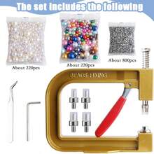 KLONKEE 1.248 peças Kit de Ferramentas de Decoração de Pérolas Feitas à Mão - 5 Opções de Cores (Branco, Vermelho, Rosa, Azul, Dourado), Inclui Pérolas Sem Furos, Máquina de Fixação de Rebite de Pérola, Máquina de Incrustação de Pérola DIY, Pérolas, Rebites, Parafusos, Pinças, Chave Sextavada em L, Adequado para Acessórios de Artesanato DIY, Decoração de Roupas, Chapéus, Calças, Vestidos, Bolsas, Faixas de Cabeça, Etc. - Multicolorido - Visão 12