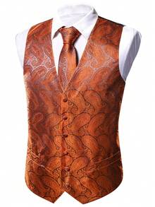 Men Waistcoats - Orange - View 2