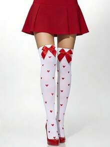 女士紧身丝袜，适合日常穿着 - 紅白色 - 查看 4