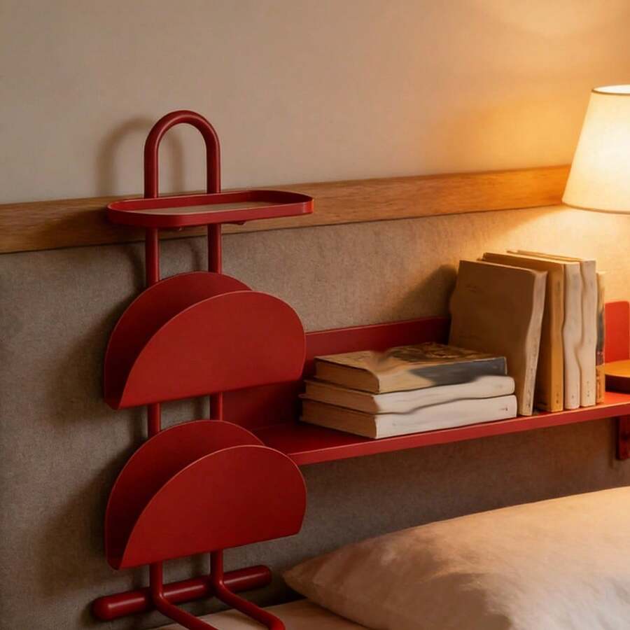 3 Tiers Multi-Functional Iron Side Table, Stable Base End Table, Compact Nightstand With Storage Shelf For Living Room & Office - Red - View 1