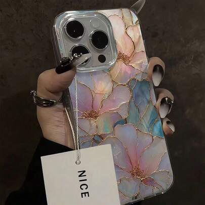 Elegante Blumen-Chiffon-Handyhülle mit Feder-Motiv, kompatibel mit iPhone 17/17 Pro Max/ 15/16/16 Pro/15 Pro Max, Galaxy P13/P14, P11/P12, A14/A15, S23 Ultra/A50, A12, A32, A52, A72, A51, A21S, A13, A14, S22 Ultra, S23, A33, A53, S20 FE, internationale Version, nicht die Inlandsversion