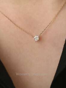 1pc 925 Sterling Silver Single Diamond Necklace Or Bracelet, Plated With 14k Gold Fine Chain, Single Diamond Bracelet, Minimalist Women's Daily Accessory - Gold - View 2