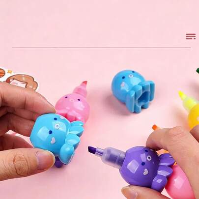 可爱卡通章鱼和心形荧光笔，创意可爱设计马克笔，非常适合用于日记、计划本、剪贴簿，是送给孩子和学生的绝佳礼物