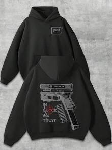 Men'S Y2K Hoodie For Men -Streetwear With Unique Hooded Jacket, Gun-Themed Creative Print + "IN G-L-O-C-K WE TRUST" Text, Extremely Eye-Catching! Graphic Hoodies,Casual, Comfortable, Soft Streetwear Long-Sleeved Hoodies Sweater, Autumn And Winter Sudaderas Para Hombre,Suitable For Young Men And Women To Wear For Casual. |  USA - màu đen - Xem 1