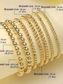 4/12件套金色串珠手链，闪亮圆形珠子手链，可叠戴金色手链 - 彩色 - 查看 2