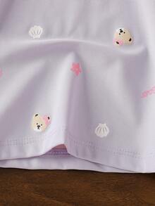 Girls' Allover Print Collar Short Sleeve T-Shirt, Summer - Mauve Purple - View 5