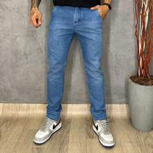 Urban Zone Jeans Men's Slim Fit Dress Pants In Twill Fabric With Elastane - 中等水洗藍 - 查看 6