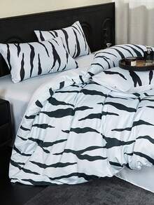 4pcs Soft Washed Silky Bedding Set, AB Version Spring/Summer Minimalist Bed Sheet Set (1pc Duvet Cover, 1pc Bed Sheet, 2pcs Pillowcases), Silky Smooth Sleep, Lightweight All-Season Bedding Suitable For Single Bed, Double Bed, Hotel, Dorm, Whole Family, With Zipper, Removable, Machine Washable, Room Decor - Multicolor - View 5