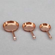 3pcs 1:12 Scale Miniature Frying Pans, Dollhouse Furniture Accessories, Tiny Kitchen Utensils, Alloy Cookware Set, Miniature Scene Photography Props, Decoration For Doll House Kitchen - one-size - View 5