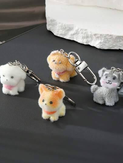 1 PC Cute Flocking Resin Dog Keychain - Cartoon Small Animal Keychain - Bag Pendant Hanging Accessories Gift