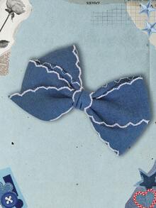 1pc 4.8 Inch Denim Hair Bow Fashionable Teens Girls Hair Bows With Clips For Festivals Party School - Navy Blue - View 6