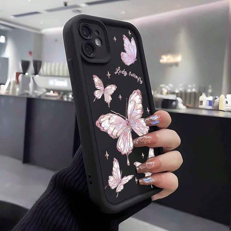 1 chiếc ốp lưng hình bướm đính đá lấp lánh dễ thương, phong cách hoạt hình tối giản, sang trọng kiểu Âu Mỹ, gọng đen mờ, thiết kế bậc thang, bảo vệ toàn diện, chống rơi vỡ, mềm mại, tương thích với điện thoại /Galaxy/Honor, phiên bản quốc tế, không phải phiên bản nội địa. - màu đen - Xem 2