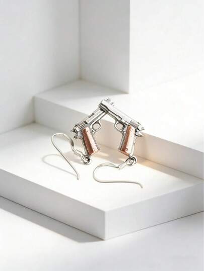 1pc Retro Punk Gun Earrings Two-Tone Plated Streetwear Fashion Jewelry Gift