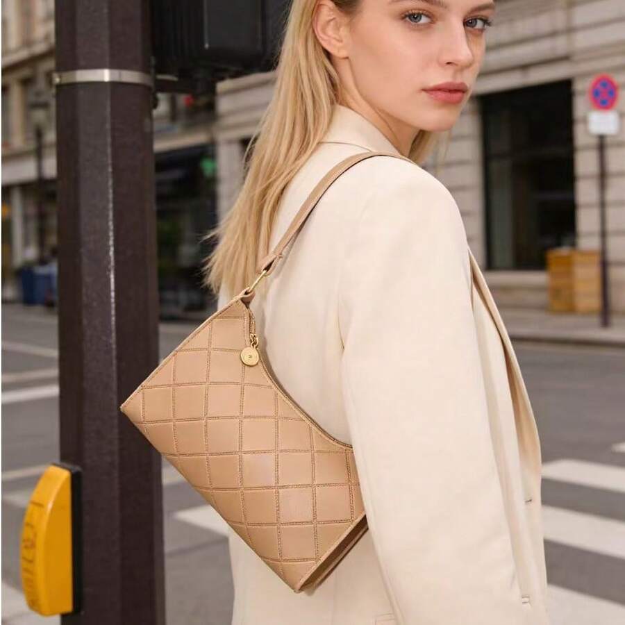 Modische Unterarmtasche für den täglichen Gebrauch, lässige geprägte Damen-Umhängetasche, Damen-Handtasche - Khaki - Übersicht 1