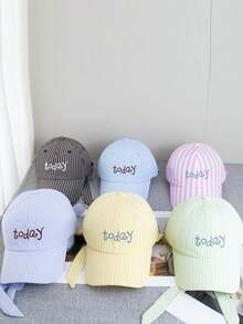 Mũ lưỡi trai thời trang kẻ sọc thêu chữ, có nơ thắt cổ, vành điều chỉnh được, mũ chống nắng đa năng dành cho nữ. - A - Xem 2