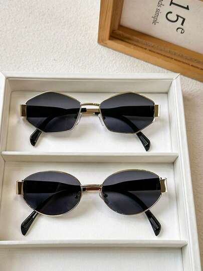 1/2 Pair Women's Glasses, Oval/Polygon Metal Frame, Suitable For Daily Wear And Outdoor Activities