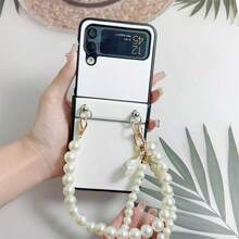 Luxury Leather Texture Folding Phone Case With Pearl Chain, Suitable For Samsung Galaxy Z Flip3 5G/Galaxy Z Flip 4 5G/Galaxy Z Flip 5 5G/Galaxy Z Flip 6 5G/Galaxy Z Flip 7 5G, Fashionable And Elegant Foldable Screen Protective Cover - Multicolor - View 1