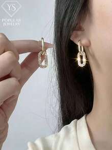 一對雙重佩戴方式幾何耳環，時尚精緻女士時尚首飾 - 金色 - 查看 4