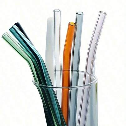 Multi-Color Glass Bent Straws, Heat-Resistant Reusable Straws For Coffee, Juice, Milk Tea At Home, Office, Cafe, Suitable For Wedding, Party, Birthday Dessert Bar Decoration, Festival Atmosphere Creation