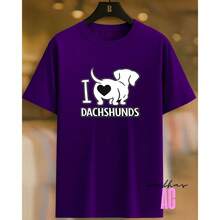 Love Dachshunds Sausage Dog T-Shirt 02 Printed White 100% Cotton Unisex Men's Women's Comfortable - 紫色 - 查看 2