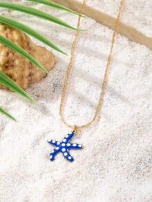 1件装极简主义海星吊坠项链，女士款 - 18K镀金不锈钢海星吊坠项链套装，夏季度假海滩饰品 - 彩色 - 查看 2