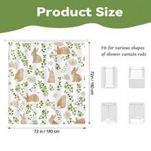 1件复活节可爱植物兔子图案浴帘，可爱动物植物印花浴帘，适用于各种房间浴室装饰隔断，浴室配件淋浴浴缸帘 - 植物卡通 - 查看 2