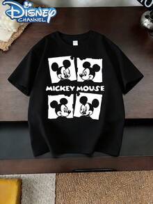 Mickey Mouse The Disney pattern printed fashionable round neck T-shirt is made of 100% pure cotton making it an ideal choice for daily wear vacation and leisure outdoor exploration school life and shopping trips It is a must-have item for summer It is also an excellent gift for the same boy and girl Every child deserves a dissney tshirt - Negro - Ver 1