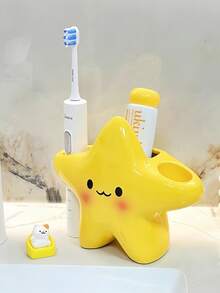 1/2pcs Cute Star Toothbrush Holder, Bathroom Countertop Electric Toothbrush Storage Rack, High-Quality Ceramic Toothpaste Organizer - Multicolor - View 7