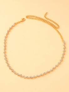 1 pieza Collar de cristal con diseño de onda de rombo de moda, joyería de cuello para uso diario para mujeres - Dorado - Ver 3