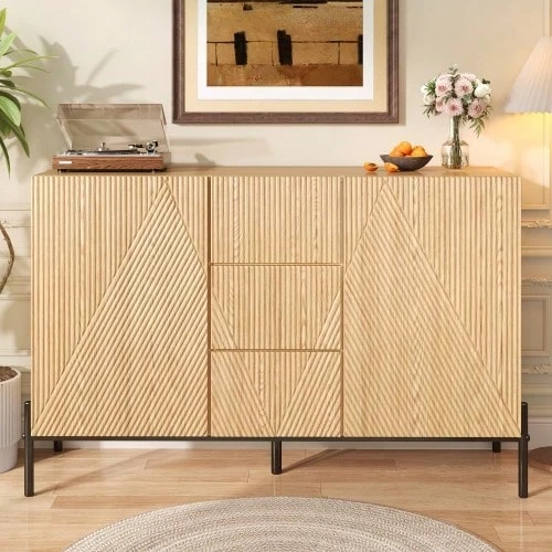 Modern Sideboard With Geometric Structure, Double Doors, Medium Drawer, Ample Storage Space, Multifunctional Storage Cabinet For Living/Dining Room - 卡其色 - 查看 1