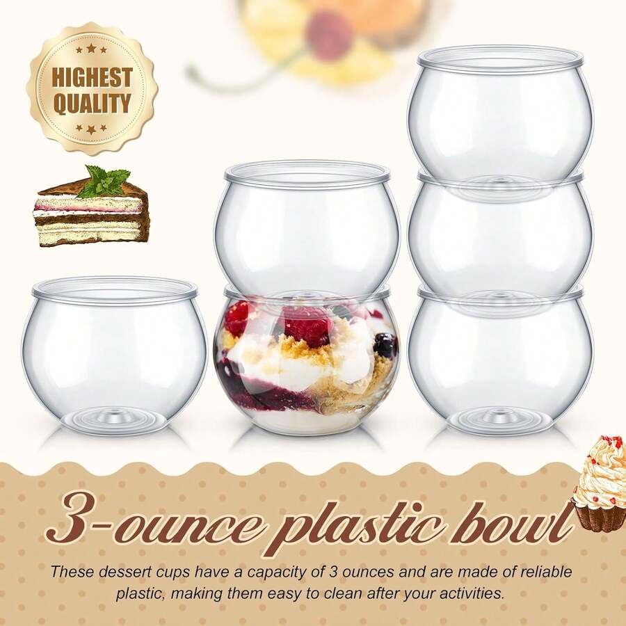 10/20/30/40pcs, 80ml Transparent Plastic Spherical Dessert Cups, Reusable Mini Pudding And Appetizer Bowls, Suitable For Birthday Parties, Weddings, Buffets And Catering Events - View 1