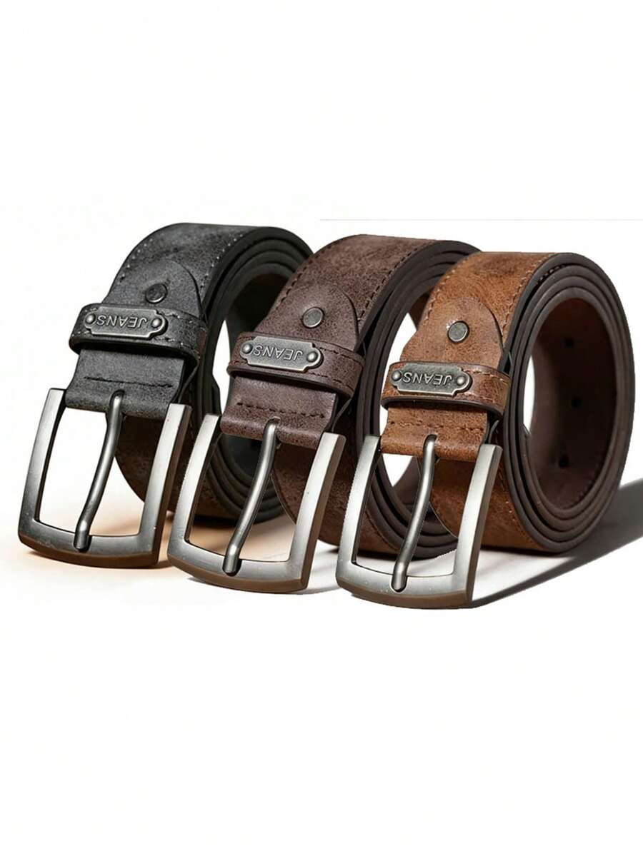 Minimalist Casual Business Vintage Buckle Black/Coffee/Brown PU Leather Belt, Unisex Suitable For Daily Commute, Gift, Family Gift - Multicolor - View 1