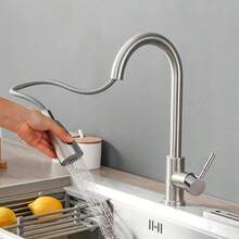 Single Handle High Arc RV Kitchen Faucet With Pull Down Sprayer Stainless Steel Kitchen Sink Faucet Laundry Rv Bar Kitchen Sink Faucet Kitchen Accessories RV Kitchen Faucets Silver Black - Silver - View 4