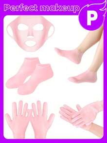 女士硅胶足部护理套装，包含一双浅粉色和紫色保湿防皲裂足套，完美呵护干燥皲裂的脚踝，是理想的母亲节礼物——时尚又健康的足部护理套装 - 粉色 - 查看 2