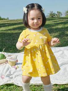 Balabala 2026年夏季女婴公主裙，甜美可爱派对礼服 - 白黃色調 - 查看 1