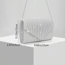 New European And American Style Women's Pleated Shiny Evening Bag, Bridal Wedding Party Versatile Shoulder Bag, Wedding Season Clutch - Silver - View 7