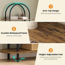 71" Arched Bookshelf, 5 Tier Freestanding Open Bookcase With Sturdy Metal Frame, Modern Display Rack And Plant Shelf For Bedroom, Living Room, Home Office - 黑色+復古色彩,五層 - 查看 8