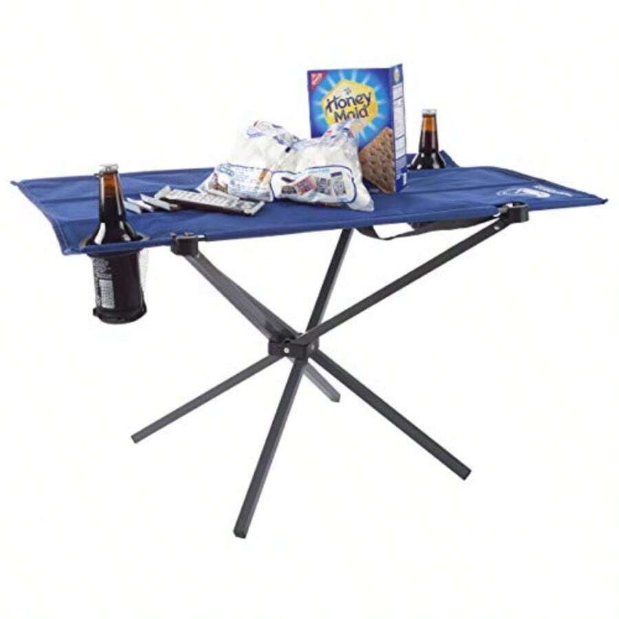 Wakeman - Mesa de Camping Plegable portátil con 2 portavasos y Bolsa de Transporte para Camping Senderismo Picnic Eventos Deportivos y la Playa Azul - Azul - Ver 1