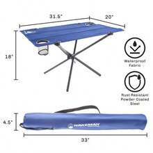 Wakeman - Mesa de Camping Plegable portátil con 2 portavasos y Bolsa de Transporte para Camping Senderismo Picnic Eventos Deportivos y la Playa Azul - Azul - Ver 3