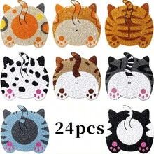 8/16/100pcs Cat Butt Coaster Set With Stand, Diamond Painting Coaster Set, Non-Slip DIY Pointillism Craft Set, A Fun Gift For Cat Lovers - Cat Diamond Coaster - View 9
