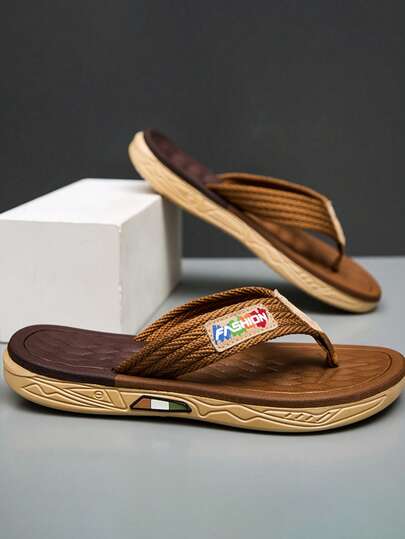 Retro Woven Strap Colorful Logo Flip Flops, Bohemian Style Beach Sandals, Summer Vacation Casual Outdoor Slippers