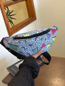Women's Printed Waist Bag, Geometric Pattern Shoulder Crossbody Bag - Multicolor - View 3