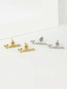 Custom Name Stud Earrings, Name Stud Earrings, Personalized Stud Earrings, Stud Earring, Custom Earrings, Name Earrings, Christmas Gift - Multicolor - View 3