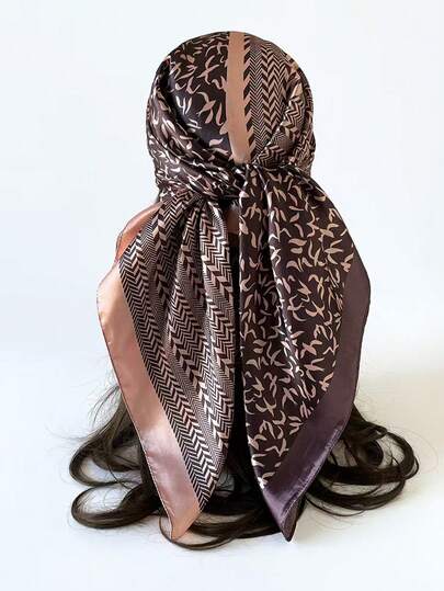 1pc Multicolor Classic Printed Casual Versatile Headscarf, Stylish 90cm Square Scarf
