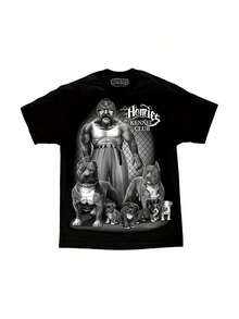 Men's Homie Kennel Club Graphic T-Shirt - Chicano Pit Bull Art, Comfortable Cotton Crew Neck Tee, Black Retro Style With "HOMIE" Print, Short Sleeve Casual Shirt For Adult Men, Casual Wear Tee| Pit Bull Themed Apparel| Glossy Fabric Tee - 1 - View 6
