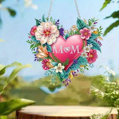 1pc [5D Diamond Painting Kit] 2D Flat Heart-Shaped Floral Diamond Painting Kit, Irregular Crystal, Acrylic DIY Floral Mosaic Handicraft Set, Home Wall Decor And Handmade Gift, Mother's Day Love Hanging Decor, 2D Flat