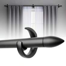 1 Set Black Curtain Rod, Length 35 - 147 Inches, Diameter 1 Inch. Decorative Curtain Rod Set, Adjustable, Heavy Duty, Suitable For Curtains In Bedroom, Living Room - Conical - Black - View 2